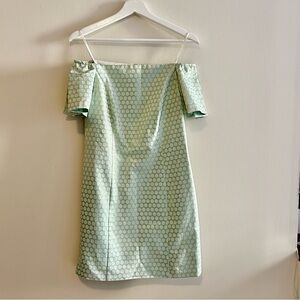 Laundry By Shelli Segal Dress Mint Green Gold Polka Dot Off Shoulder Cocktail